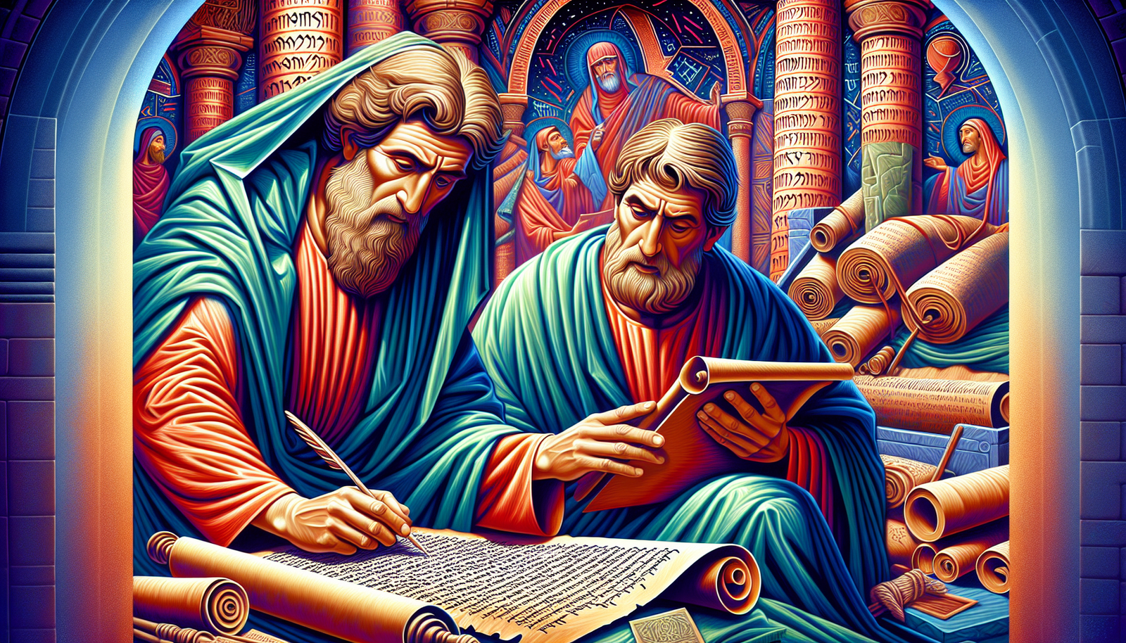 Illustration of John Mark authoring the Gospel of Mark