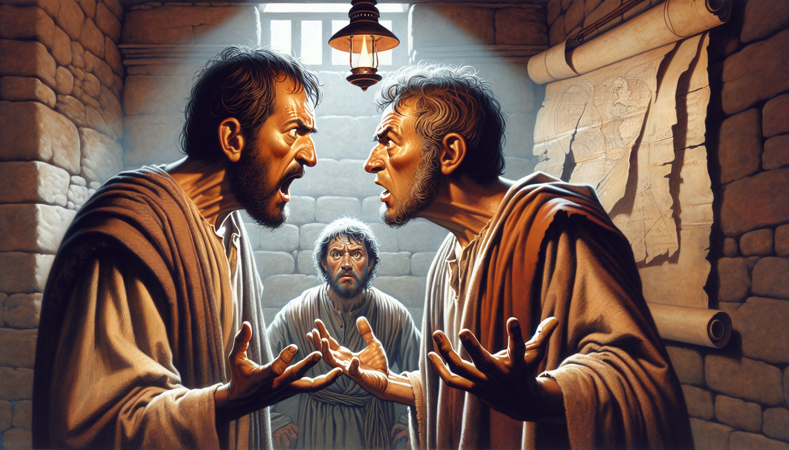 Illustration of Paul and Barnabas having a sharp disagreement